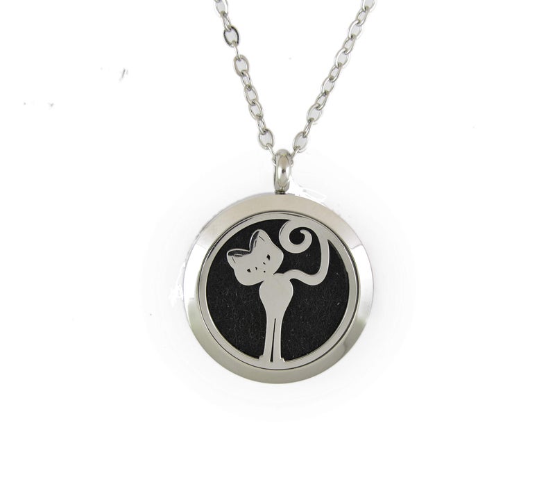 Simply Essential Solutions Aromatherapy Essential Oil Diffuser Stainless Steel 30MM Silver Magnetic Locket Pendant 2 Sizes Chain Necklace, Colored Refill Pads & Diffuser Bracelet in a Velvet Bag (fbastandingskinnycat) - Image 1