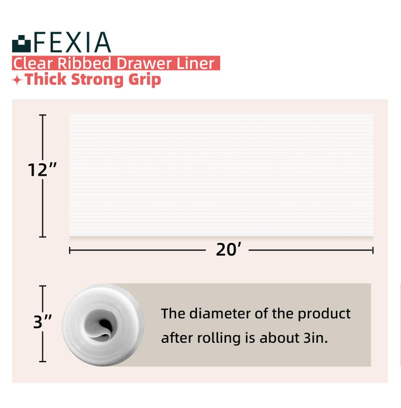 FEXIA Shelf Liners for Kitchen Cabinets Drawer Non Adhesive Non-Slip Liner 12 Inches x 20 FT Waterproof & Oil-Proof Durable Material Fridge Liner for Shelves - Image 2