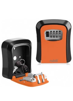 Rubik Key Storage Safe Box, 4 Digits Combination Key Lock Box with Resettable Wall Mounted for Outdoor and Indoor Home Hotel Office - Black/Orange  - Image 1