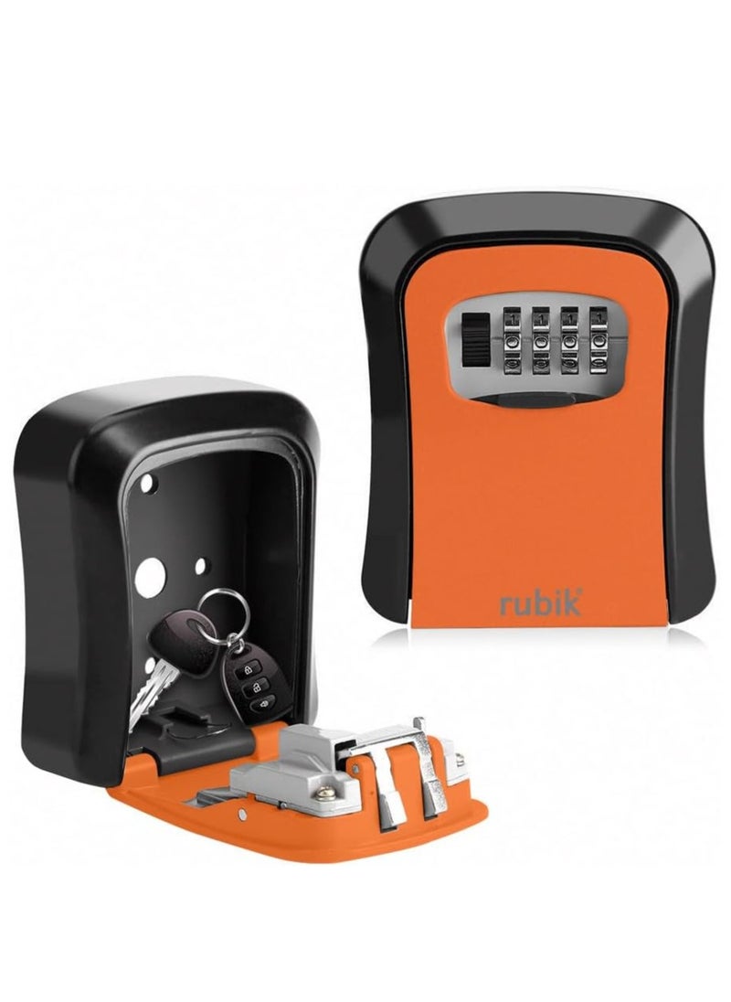 Rubik Key Storage Safe Box, 4 Digits Combination Key Lock Box with Resettable Wall Mounted for Outdoor and Indoor Home Hotel Office - Black/Orange  - Image 1