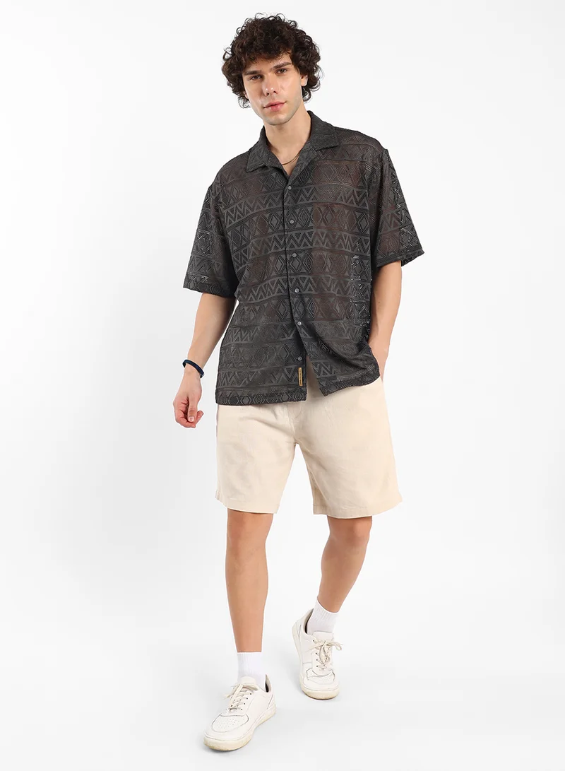 كامبوس سوترا Men's Chocolate Brown Conoid Knit Oversized Shirt