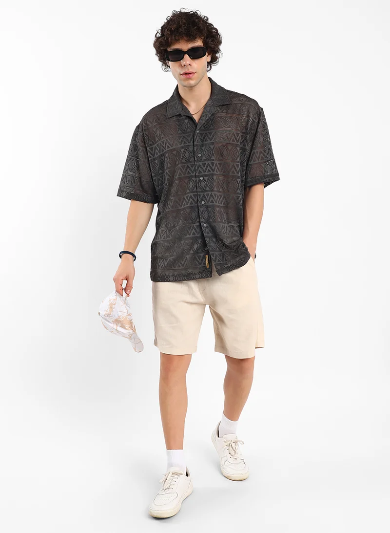كامبوس سوترا Men's Chocolate Brown Conoid Knit Oversized Shirt