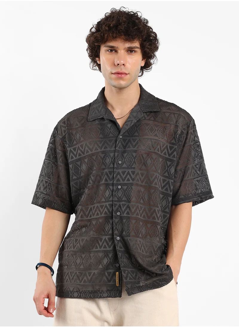 Campus Sutra Men's Chocolate Brown Conoid Knit Oversized Shirt