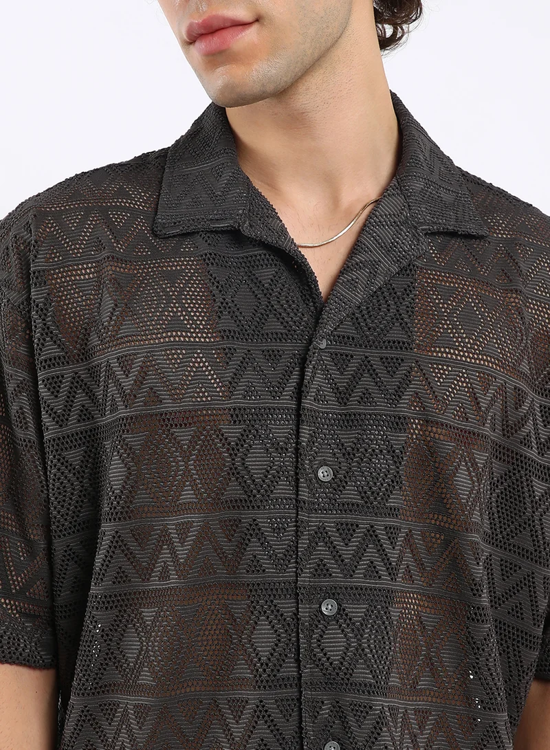 كامبوس سوترا Men's Chocolate Brown Conoid Knit Oversized Shirt