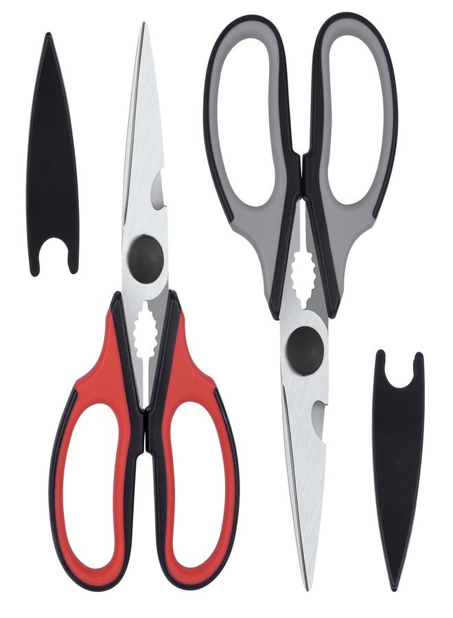 Eleckey Left Handed Scissors Kitchen Shears, All Purpose Left Hand Heavy Duty Meat Scissors Poultry Shears, Lefty Tools Utensils, 2-Pack (Black/Red, Black/Gray) - Image 1