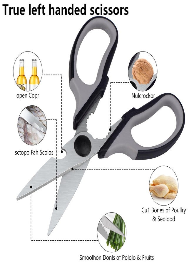 Eleckey Left Handed Scissors Kitchen Shears, All Purpose Left Hand Heavy Duty Meat Scissors Poultry Shears, Lefty Tools Utensils, 2-Pack (Black/Red, Black/Gray) - Image 3