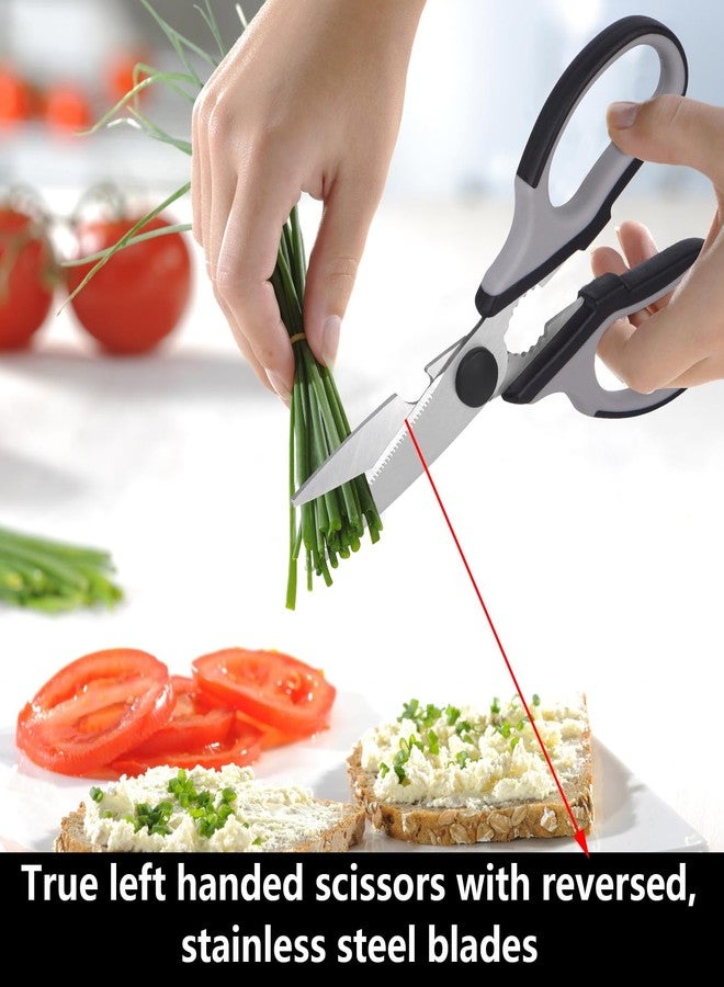 Eleckey Left Handed Scissors Kitchen Shears, All Purpose Left Hand Heavy Duty Meat Scissors Poultry Shears, Lefty Tools Utensils, 2-Pack (Black/Red, Black/Gray) - Image 2