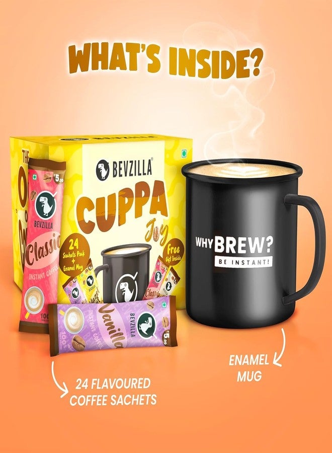 Bevzilla 24 Flavoured Coffee Sachets & Enamel Mug | Makes 24 Cups| 6 Sachets Each Flavour | Turkish Hazelnut, Colombian Gold, French Vanilla & English Butterscotch | Cuppa Joy Box - Image 2