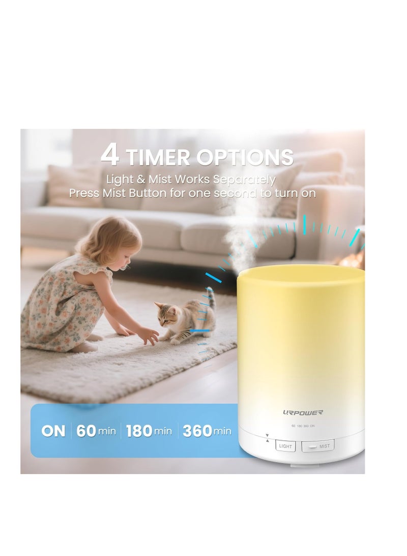 URPOWER 300ml Aromatherapy Essential Oil Diffuser Ultrasonic Air Humidifier AUTO Shut Off Scent Diffuser Night Light 7 Color Changing LED Lights and 4 Timer Settings for Bedroom Office Home - Image 3