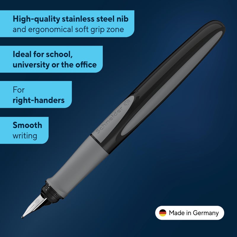 Schneider Ray Fountain Pen M (Medium), Refillable, Onyx Barrel, Royal Blue Erasable Ink Cartridge, Pack of 1 Pen (168207) - Image 2