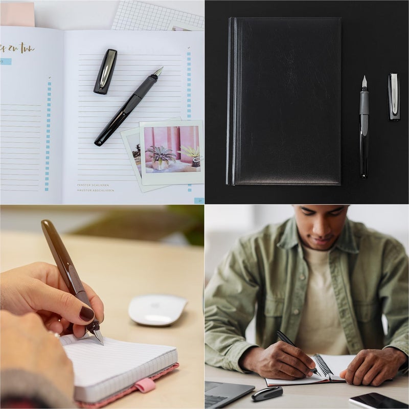 Schneider Ray Fountain Pen M (Medium), Refillable, Onyx Barrel, Royal Blue Erasable Ink Cartridge, Pack of 1 Pen (168207) - Image 3