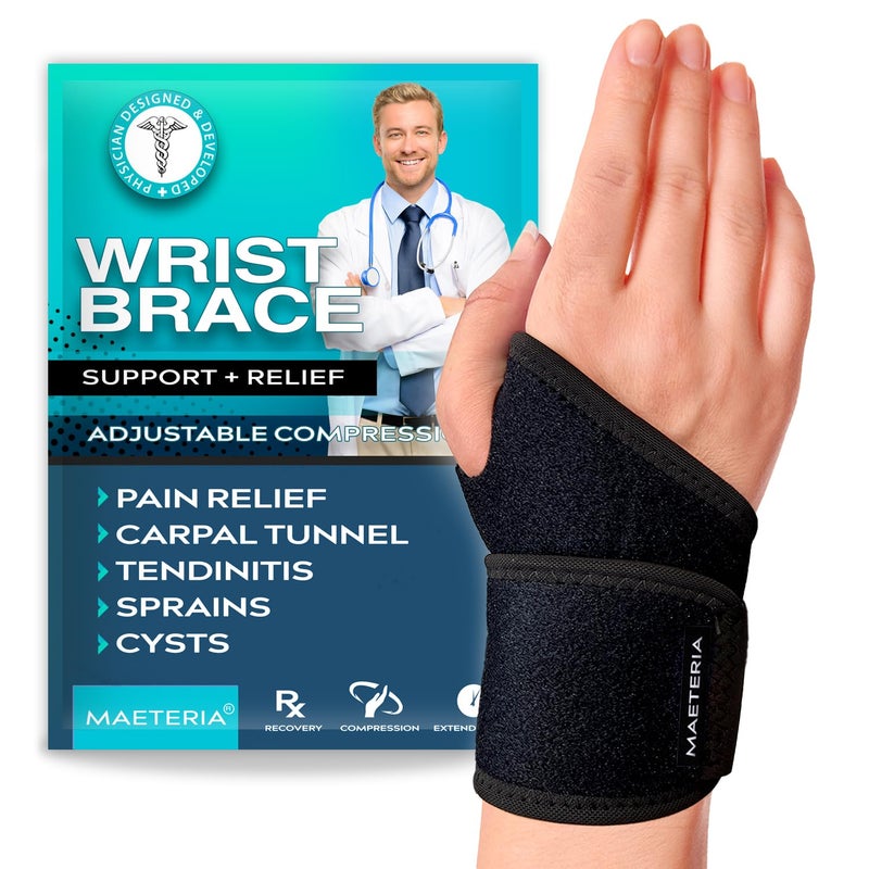 Maeteria Wrist Brace Adjustable Compression Support for Carpal Tunnel Arthritis Tendonitis Sprains RSI Fits Left Right Hand Breathable Wrist Support for Men Women - Image 3