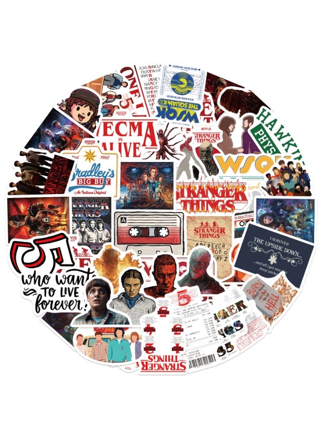 50 قطعة ملصقات أفلام Stranger 5 للأطفال والمراهقين والفتيات والبالغين، ملصقات أفلام فينيل مقاومة للماء لزجاجات المياه ولوح التزلج والجيتار وحقيبة السفر والدراجة والكمبيوتر المحمول ومصد السيارة والأمتعة والهاتف - Image 2