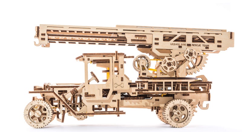 Ugears Fire Truck with Ladder Mechanical Puzzle Wooden Construction Set | STEM Learning DIY Kits for Adults | Building Sets for Kids | Assembly Puzzles for Adults | Mechanical Toys for Adult - Image 2