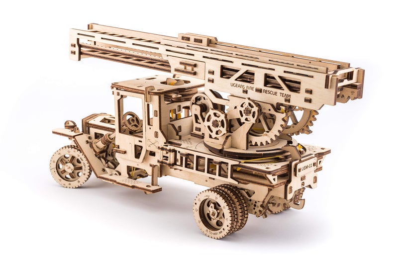 Ugears Fire Truck with Ladder Mechanical Puzzle Wooden Construction Set | STEM Learning DIY Kits for Adults | Building Sets for Kids | Assembly Puzzles for Adults | Mechanical Toys for Adult - Image 3