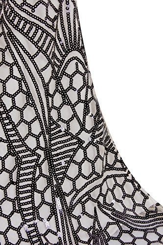 Vijiv 1920s Long Slit Prom Dresses Deep V Neck Sequin Mermaid Bridesmaid Evening Dress , Black Beige , X-Large - Image 5