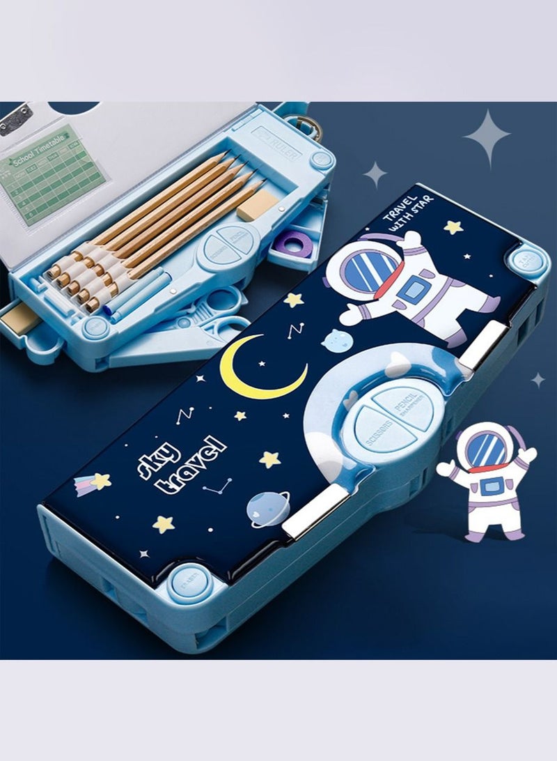 1Pc Multifunctional Pencil Case,Large Capacity Pencil Box for Boys & Girls Students with Craft Scissor Portable Stationery Organizer,Astronaut, Blue, 24.5 x 10 x 3.5 cm,Pencil Case - Image 1