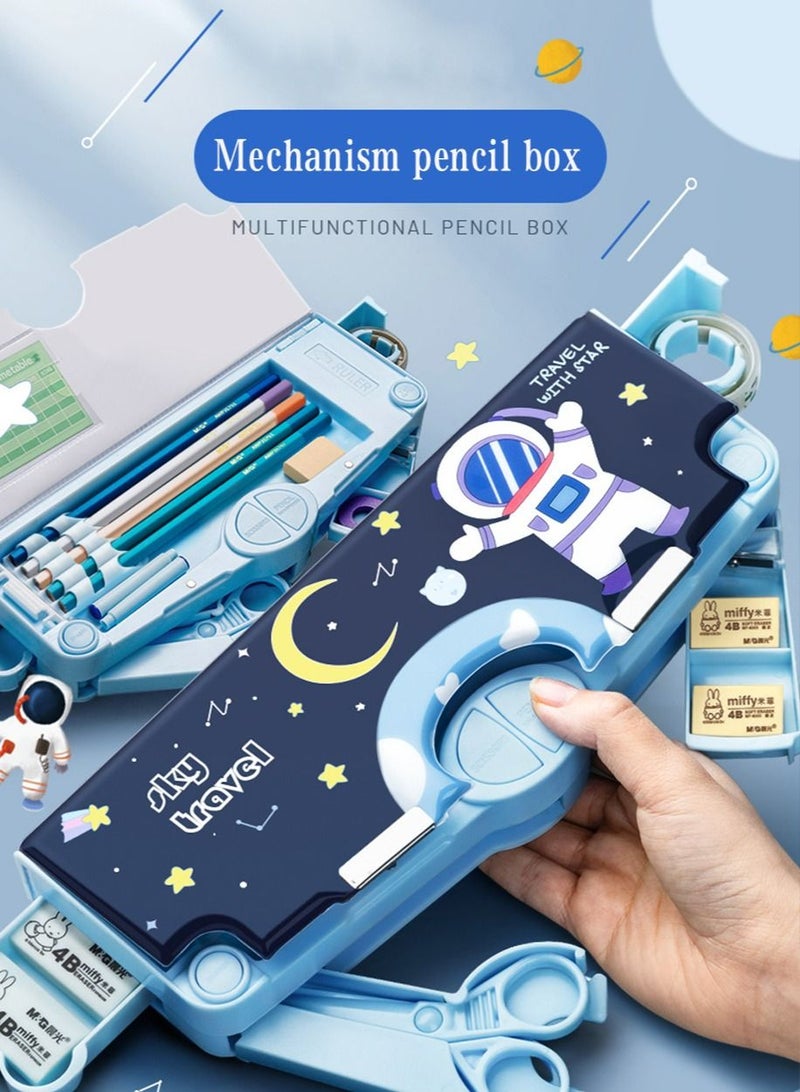 1Pc Multifunctional Pencil Case,Large Capacity Pencil Box for Boys & Girls Students with Craft Scissor Portable Stationery Organizer,Astronaut, Blue, 24.5 x 10 x 3.5 cm,Pencil Case - Image 2