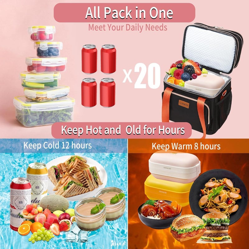 GLENKEY Expandable Insulated Lunch Box for Women Men, Double Deck Large Lunch Bag Tote Leakproof Lunch Cooler with Shoulder Strap for Adults Work Shift Outdoor Picnic Daytrip, (Black, 16L),GLENKEY - Image 5