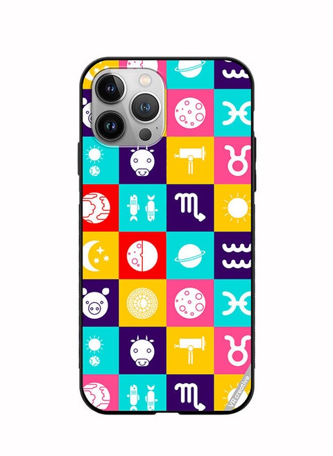 Protective Case Cover For Apple iPhone 12 Pro Max Taurus Zodiac, Pisces Astrology Horoscope Circle, Moon And Stars And Icon Design Multicolour