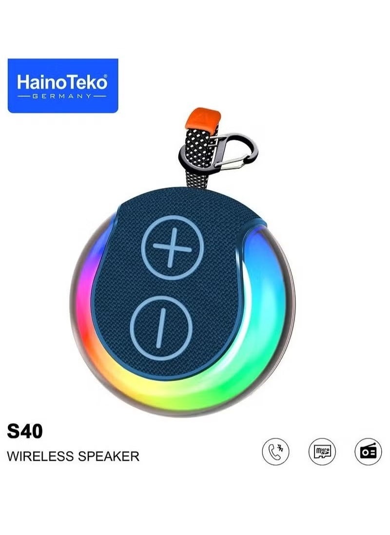 Haino Teko S40 Wireless Bluetooth Speaker – Compact Rechargeable Audio Device with HiFi Sound, Vibrant RGB Lighting & Intuitive Button Controls – Portable Blue Speaker for Travel, Outdoor Fun, Parties & Home Listening – Deep Bass & Crisp Audio Output  - Image 1