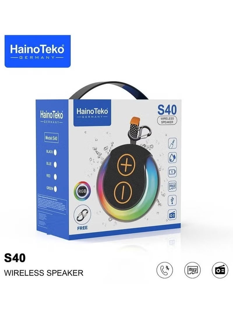 Haino Teko S40 Wireless Bluetooth Speaker – Compact Rechargeable Audio Device with HiFi Sound, Vibrant RGB Lighting & Intuitive Button Controls – Portable Blue Speaker for Travel, Outdoor Fun, Parties & Home Listening – Deep Bass & Crisp Audio Output  - Image 3