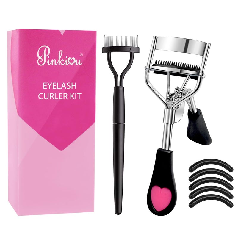 Pinkiou Eyelash Curlers with Comb and Eyelash Separator Set Professional Lash Curler with Built-in Comb Ergonomic Heart-Shaped Handle and Eyelash Comb Tool for Daily Makeup - Image 1