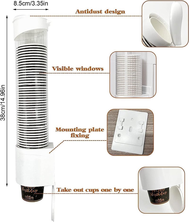 Zinley Paper Cup Dispenser Holder Wall Mounted Plastic Drinking Water Cup Dispenser Glass Dispenser Holder Disposable Cup Holder Organizer Sticker or Screw Plate Mountable - Image 5
