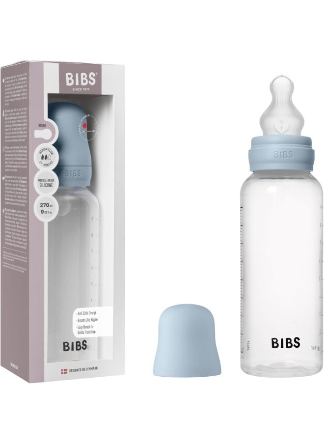 BIBS BIBS Baby Bottle 270 ml Silicone Nipple - Anti-Colic, BPA-Free, Round Nipple, Medium Flow, Lightweight & Easy to Clean, Suitable for Newborns 0+ Years - Baby Blue  - Image 1