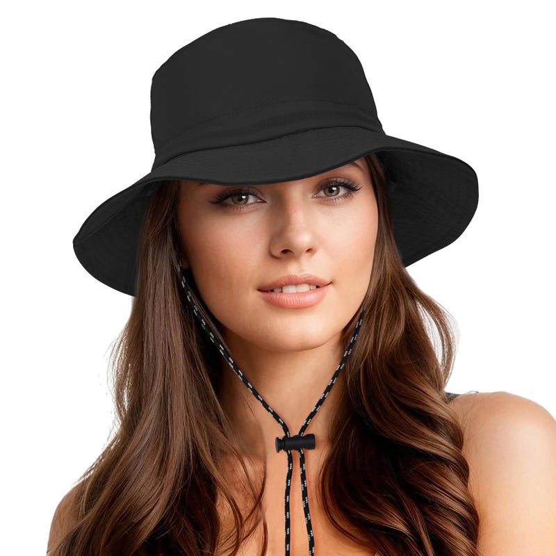 Durio Waterproof Bucket Hats for Woman UPF 50+ Sun Hat UV Protection Packable Rain Hats for Women Lightweight Hiking Hat Black One Size - Image 1