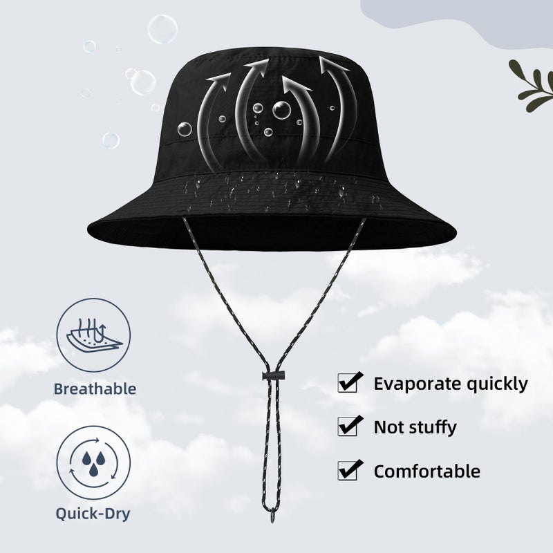 Durio Waterproof Bucket Hats for Woman UPF 50+ Sun Hat UV Protection Packable Rain Hats for Women Lightweight Hiking Hat Black One Size - Image 5