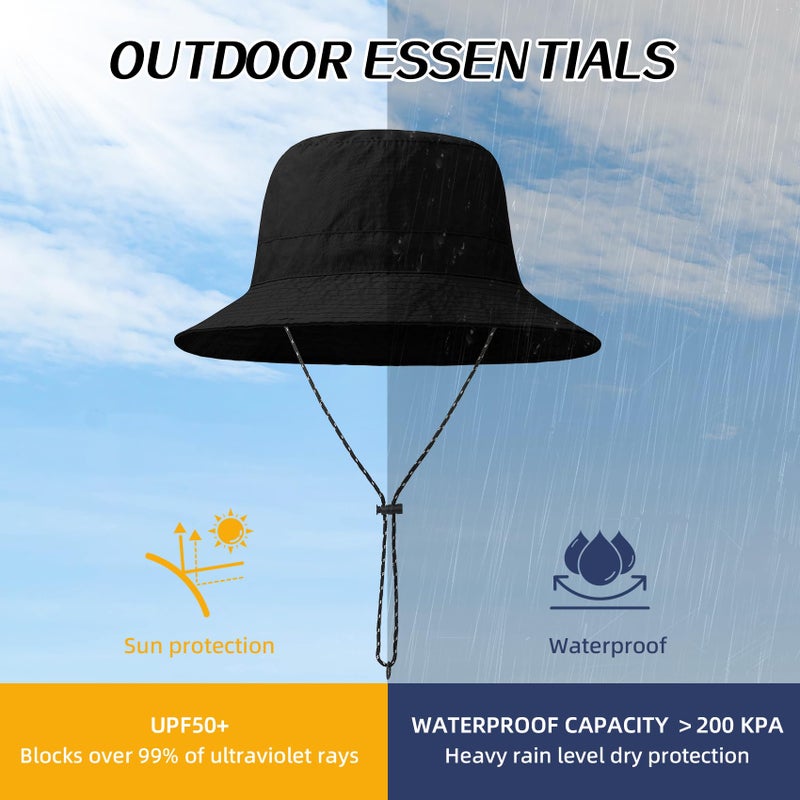 Durio Waterproof Bucket Hats for Woman UPF 50+ Sun Hat UV Protection Packable Rain Hats for Women Lightweight Hiking Hat Black One Size - Image 2