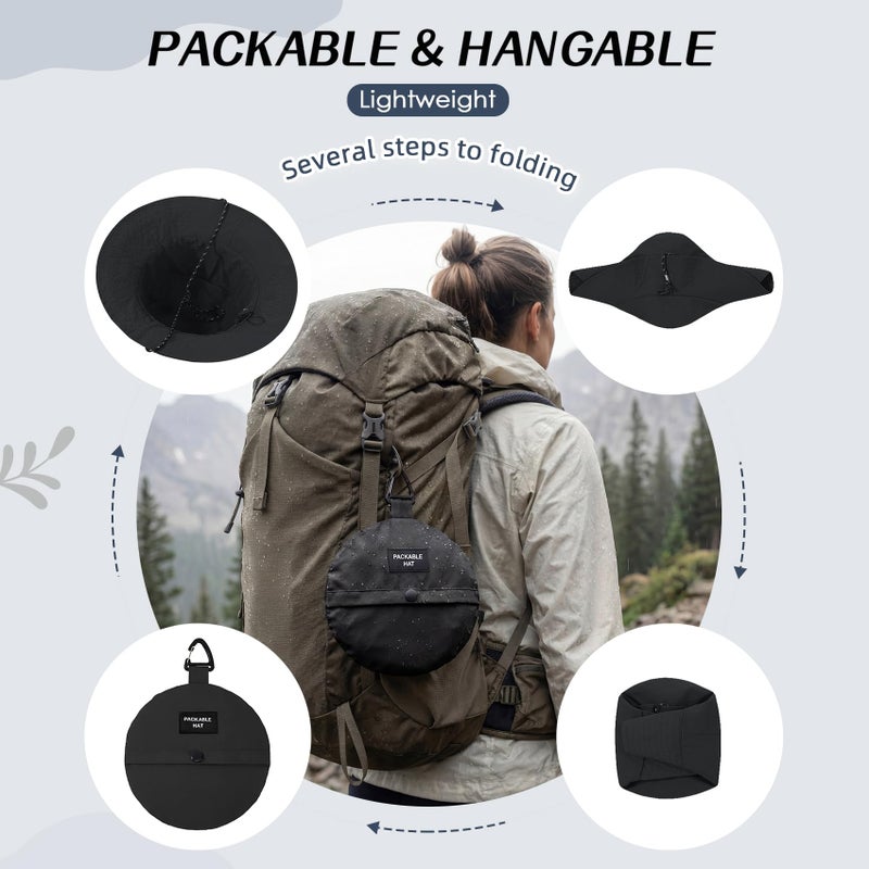Durio Waterproof Bucket Hats for Woman UPF 50+ Sun Hat UV Protection Packable Rain Hats for Women Lightweight Hiking Hat Black One Size - Image 4