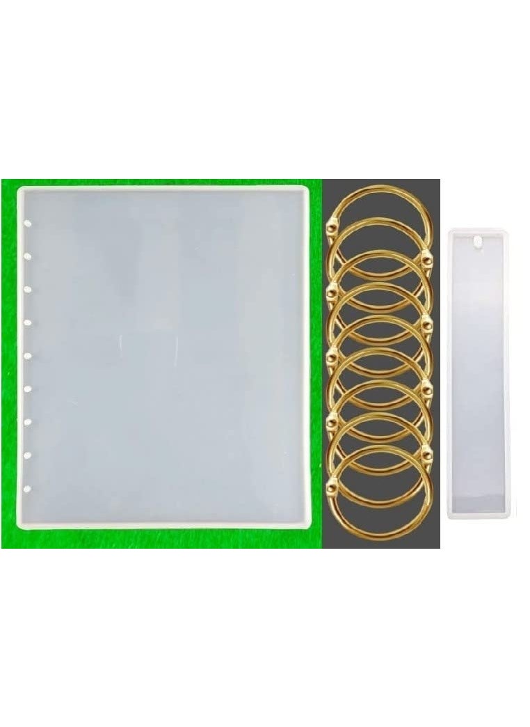BRIGHTAIL INFRA BRIGHTAIL INFRA A5 Size Book Diary Cover Mold With 9 Rings And 1 Book Mark 6 Inch Resin Art Silicone Casting Mould Epoxy Mold Silicon Jewellery Moulds DIY A5 Book Cover Design Pack of 1 Mold With 1 Set Of Rings9 3  - Image 1