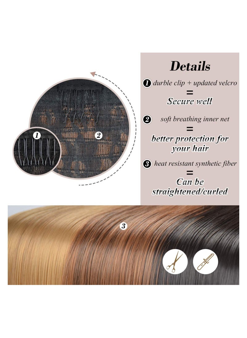 Estelle Long Straight  Hair Ponytail  Wrap Around  With Clip-in, Synthetic Fibre Hair Extensions  for Women, Darkest Brown mix Auburn Evenly 2/30 - Image 4