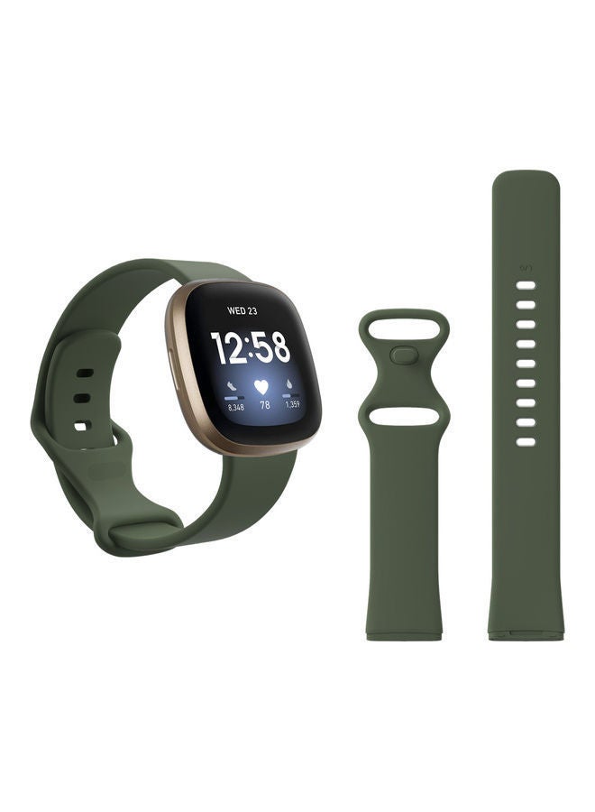 NIBEMINENT Flatpin Silicon Replacement Band For Fitbit Versa 3/Sense Dark Olive Green - Image 1
