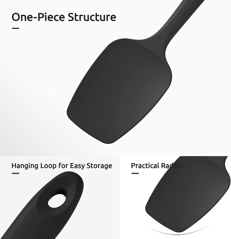TASKHOUSE Silicone Spatula & Pastry Brush Set Heat Resistant Non-Stick Baking & Cooking Utensils Rubber Scraper & Oil Brush (2 Piece, Black) - Image 2