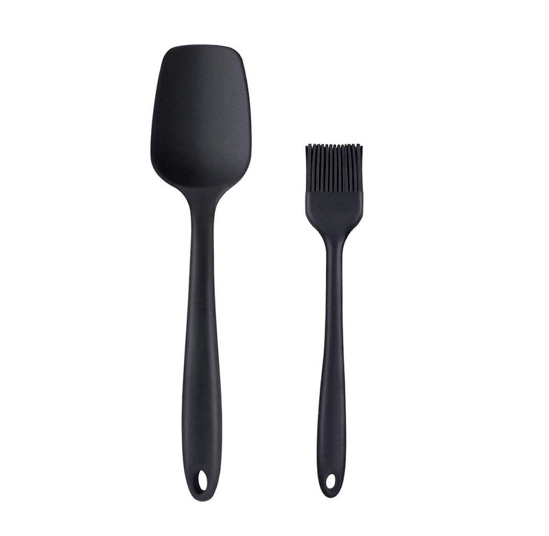 TASKHOUSE Silicone Spatula & Pastry Brush Set Heat Resistant Non-Stick Baking & Cooking Utensils Rubber Scraper & Oil Brush (2 Piece, Black) - Image 1