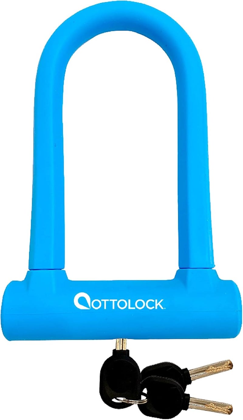 OTTOLOCK Sidekick Compact U-Lock - Heavy Duty Anti Theft Bicycle U-Lock with Keys, Silicone-Coated, Bike Accessories, Blue - Image 1
