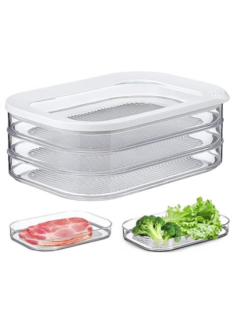 3-Layer Food Storage Container Organizer, Stackable Refrigerator Organizer with Lid, Plastic Kitchen Organizer to Keep Fresh for Fruits, Vegetables, Meat, Cheese and Fish, 550ml, Clear