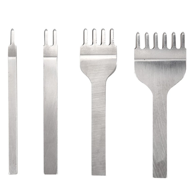 Leather Hole Punch Tool: 4-Piece High Speed Steel Set - High Hardness Wear Resistance Leather Stitching Chisel for DIY Leather Craft, Leather Working - Image 1