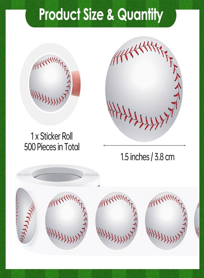 Fovths 500 Pieces Baseball Stickers Roll Sports Ball Self-Adhesive Sticker Labels for Water Bottles Scrapbooks Envelope Gift Bag Seal Sports Theme Party Favors Supplies - Image 2
