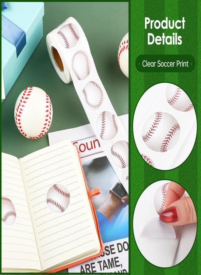 Fovths 500 Pieces Baseball Stickers Roll Sports Ball Self-Adhesive Sticker Labels for Water Bottles Scrapbooks Envelope Gift Bag Seal Sports Theme Party Favors Supplies - Image 3