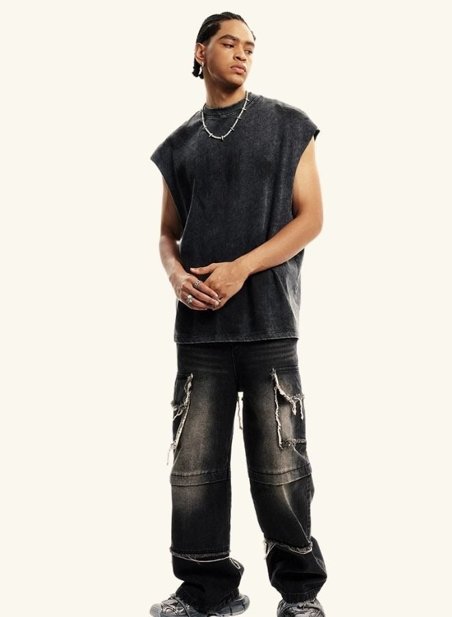 Mei Stylish Unisex Summer Casual Sleeveless Relaxed Fit Crew Neck T-shirt - Image 3