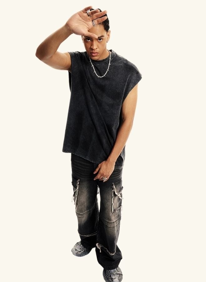 Mei Stylish Unisex Summer Casual Sleeveless Relaxed Fit Crew Neck T-shirt - Image 4