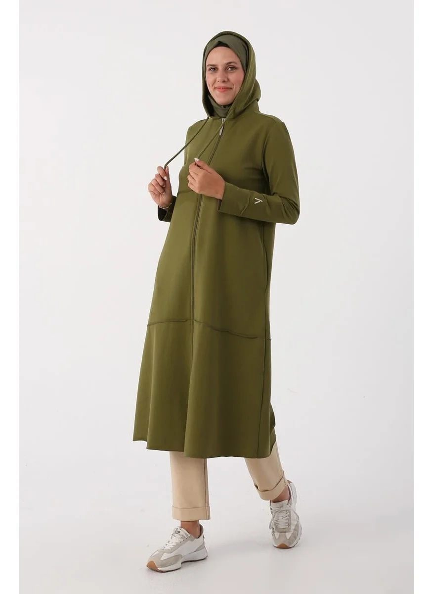 Allday KHAKI01-HOODED Zippered Cardigan