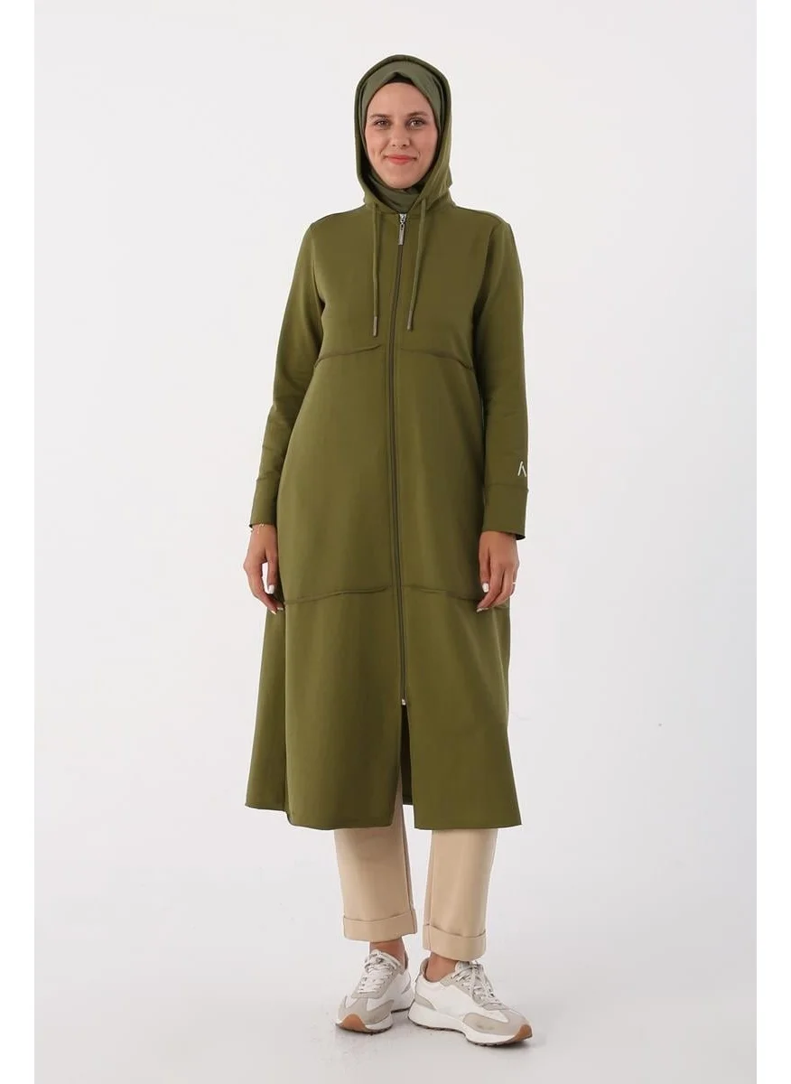 Allday KHAKI01-HOODED Zippered Cardigan