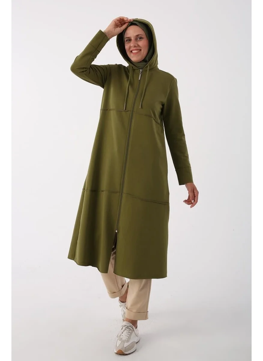 Allday KHAKI01-HOODED Zippered Cardigan