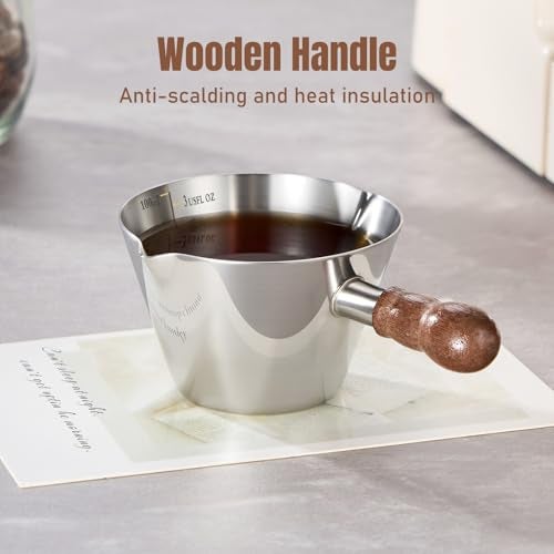 Baalaka 2 Pcs Espresso Cups with Handle,Stainless Steel Espresso Cups Set of 2, 3.4oz Double Spout Glass Measuring Cup, Milk Frothing Pitcher with Spout, Espresso Shot Cup with V-Shaped Mout(Silver) - Image 5