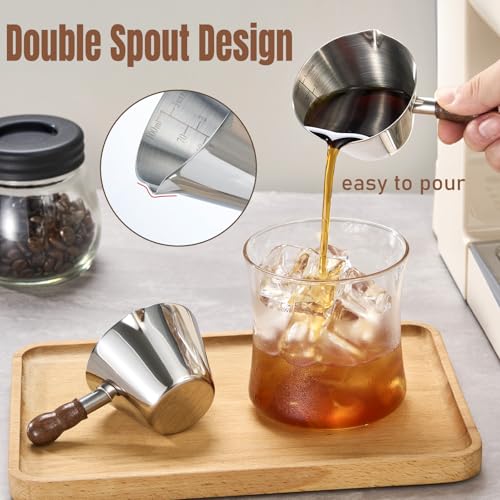 Baalaka 2 Pcs Espresso Cups with Handle,Stainless Steel Espresso Cups Set of 2, 3.4oz Double Spout Glass Measuring Cup, Milk Frothing Pitcher with Spout, Espresso Shot Cup with V-Shaped Mout(Silver) - Image 3